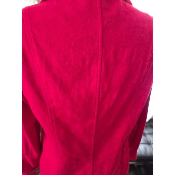 Red Paisley Boho Jacket Colorful Cotton Pockets Buttons Lightweight Collared - Picture 6 of 14